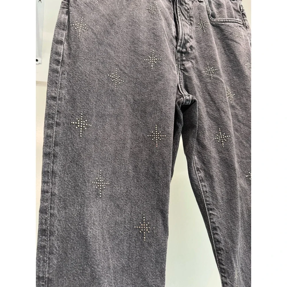 &Denim waist fit rhinestone